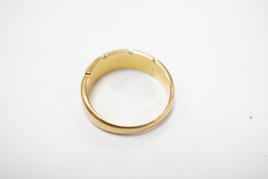 A turquoise and pearl ring, late 19th century, mounted in gold, size N, maker's mark, stamped 18, gross weight approximately 4 grams, pearls untested